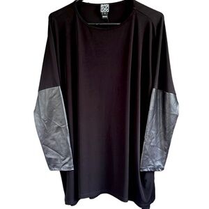 EUC Clara Sun Woo Faux Leather Sleeve Stretch Top Generous Size Large